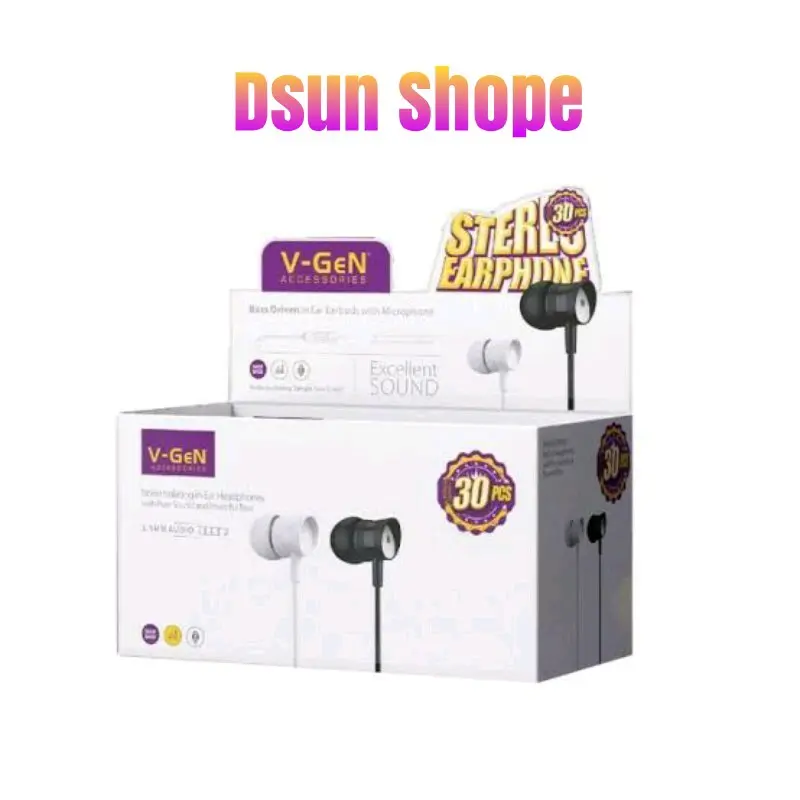 Earphone V-GeN VEP1-30 Wired Headset Handsfree Stereo Bass Black Earbuds