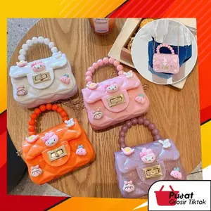 BISA COD T5640 Tas Selempang Jelly Karakter / Tas Handbag / Jelly Bag Mutiara Gaya Korea / Tas Jelly Glossy Mini Boneka Anak Fashion