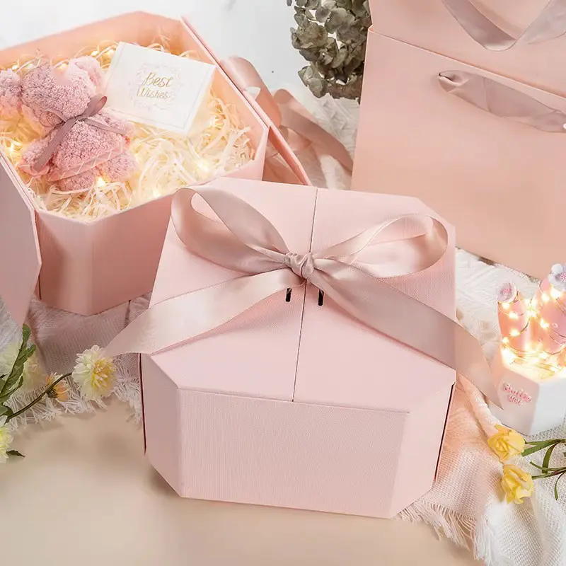 Creative Octagonal Gift Box Empty Box Pink Gift Box Companion Gift Box Cosmetic Box Packaging Box