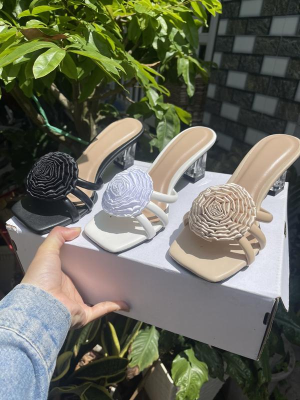 MỚI!!! Dép cao gót pha lê 5p,7p quai êm ái phối hoa nhẹ nhàng sang trọng Nữ DéP Shoes Women GiàY Cao Su giay  tang guoc  nu giay  7