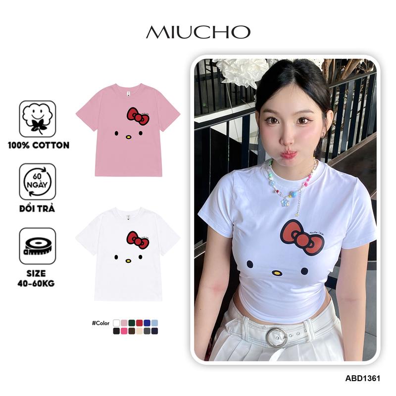 Áo thun baby tee mặt mèo đáng yêu ABD1361 Miucho cổ tròn form rộng in mix