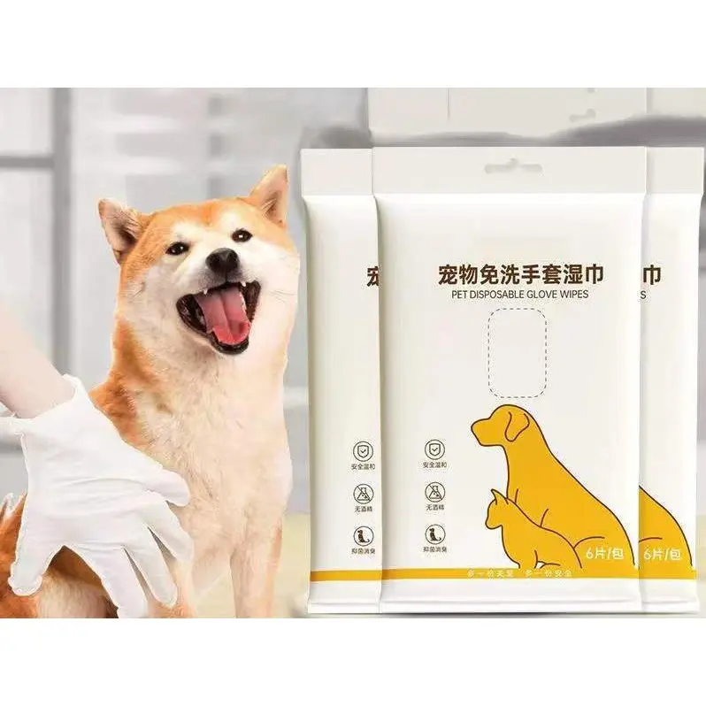 Túi 6 Găng Tay Tắm Khô Dùng Một Lần Dành Cho Chó Mèo, Giúp Làm Sạch Lông Mượt Lông găng  tay 2