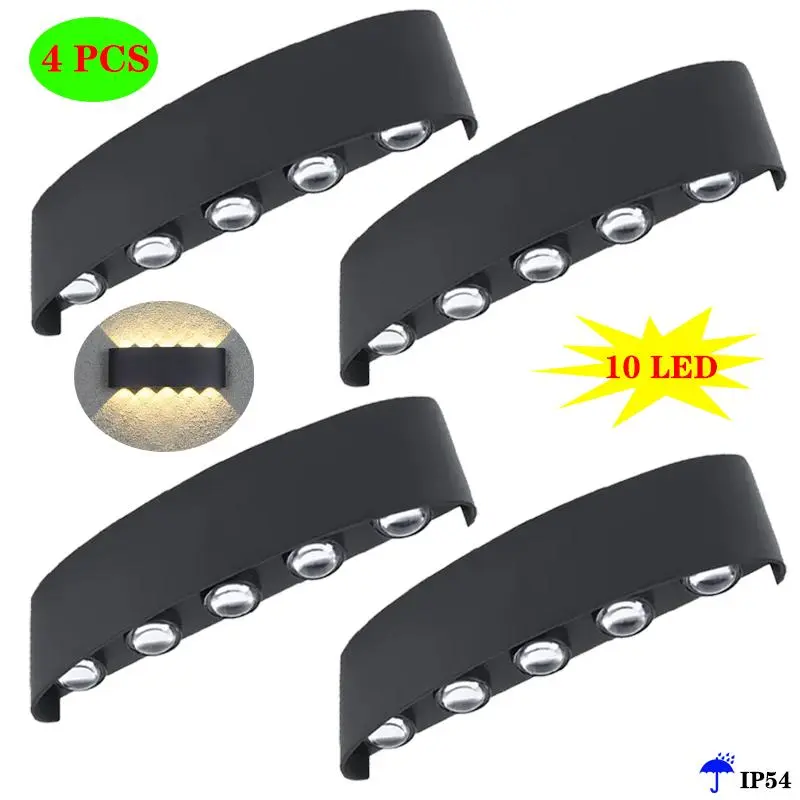 Outdoor Wall Light, 4 Counts 10 LED Up and Down Light, Exterior Wall Lamp, Wired Decorative Light for Garden, Wall, Courtyard, Bedside, Living Room 0