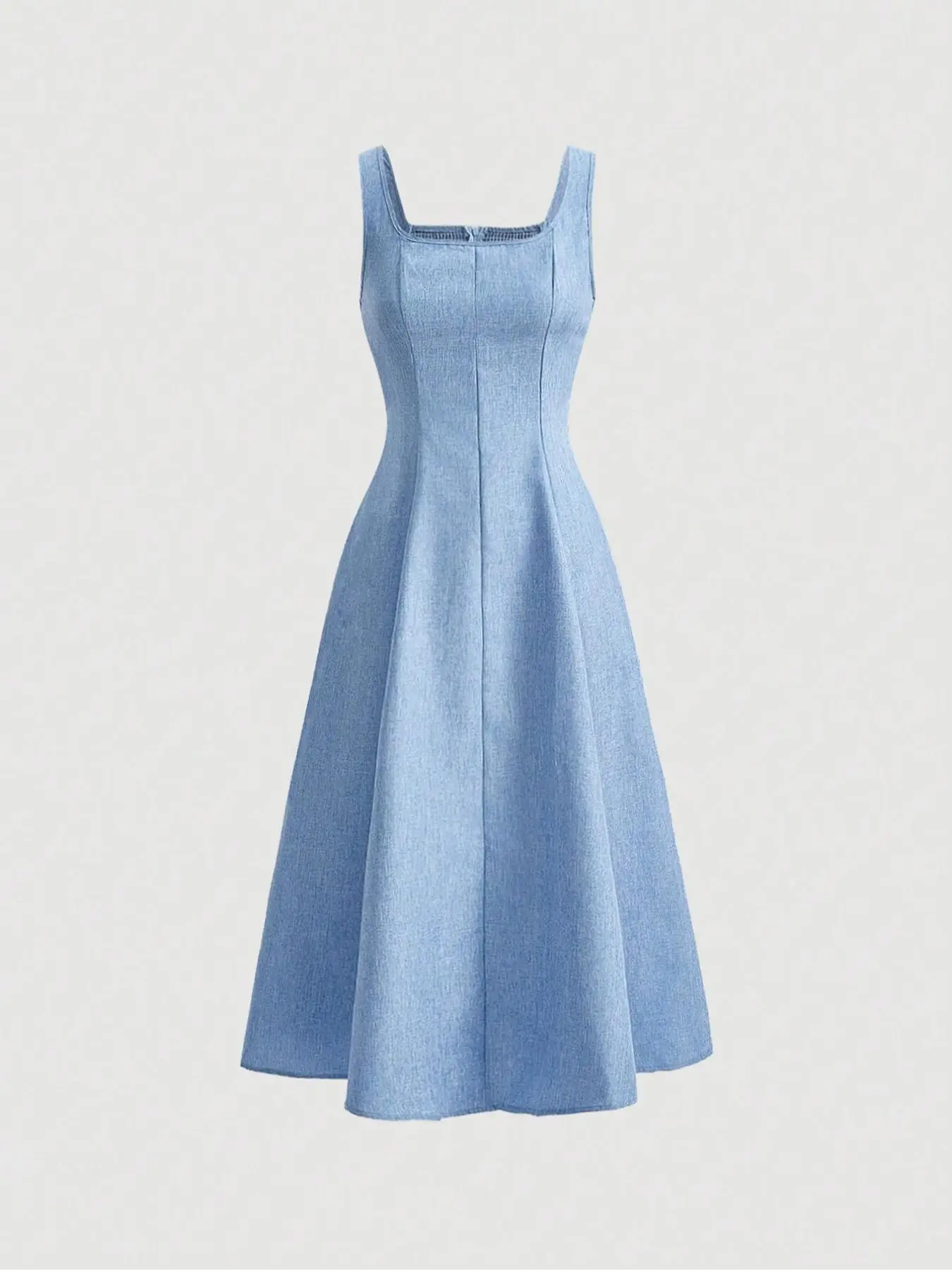Women's Plain Shirred A Line Dress, Casual Fashion Zipper Back Sleeveless Midi Dress for Summer, Ladies Dress for Beach Holiday