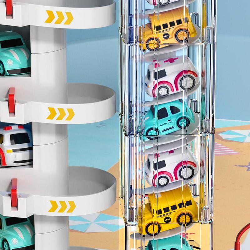 Car Parking Game Set, Garage Track with Elevator & 4 Car Set, City Parking Building Toy For Kids 3