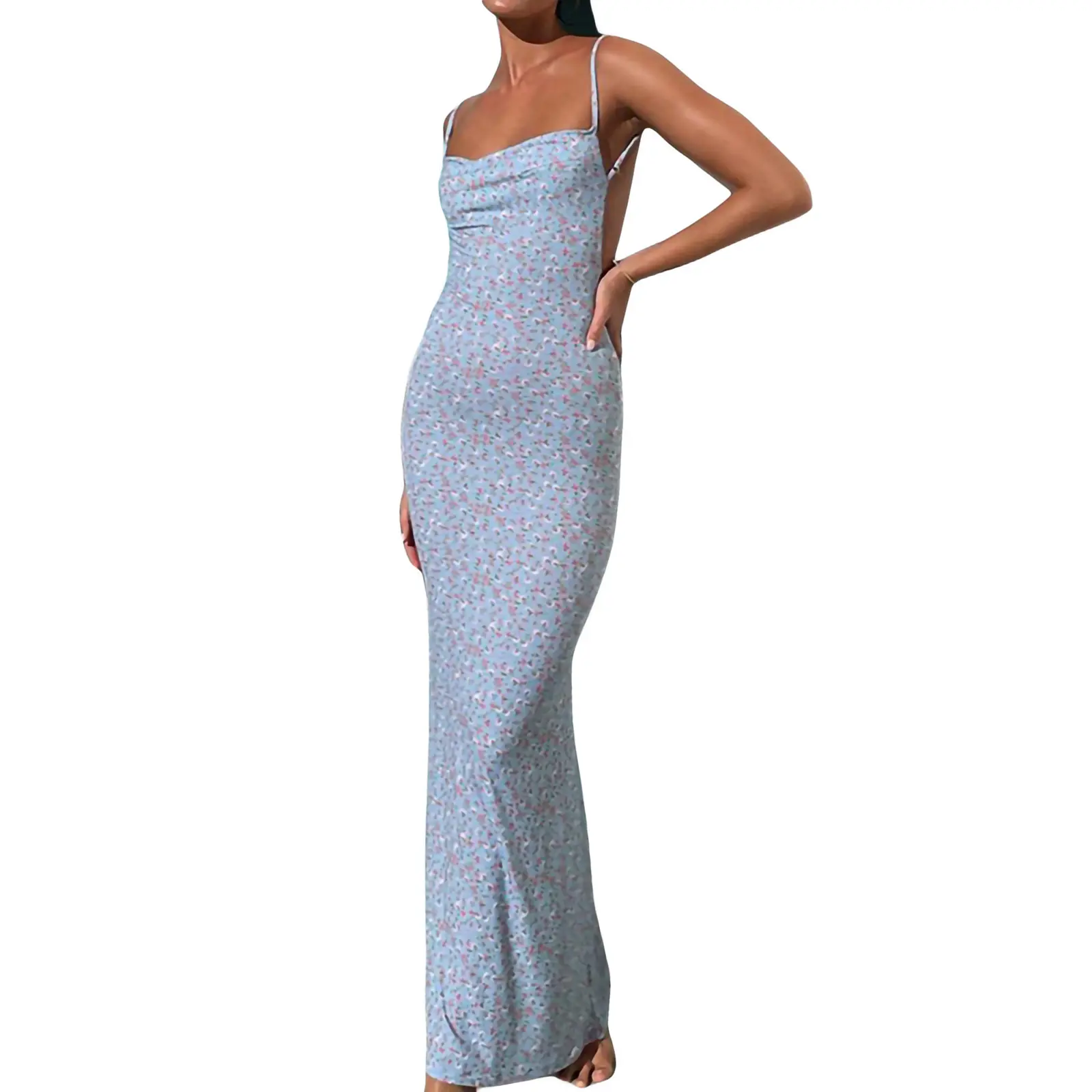 Women Sexy Vintage Satin Maxi Dress Chic Tube Backless Spaghetti Strap Bodycon Long Dress Y2K Floral Printed Sundress