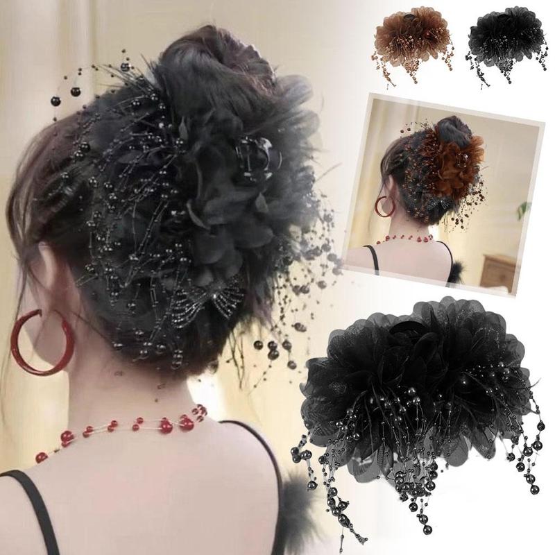 Product Introduction of Kẹp Tóc Càng Cua Tua Rua Lông Vũ, Thời Trang, Kẹp Tóc Hoa Lưới Màu Đen, Phụ Kiện Thanh Lịch, cài tóc, C2D4 23