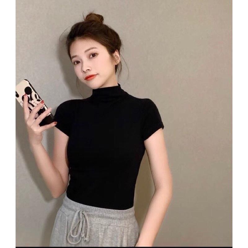 Áo thun Nữ croptop rút eo nữ, áo thun tăm mềm mịn Women Dáng Ngắn Cổ Tròn 4