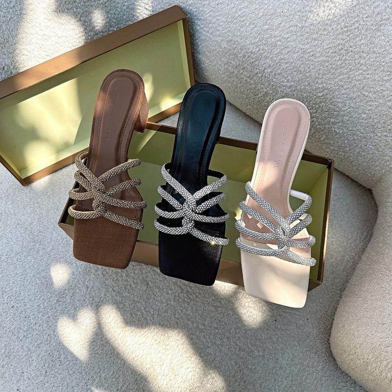 (FORM NHỎ - XẢ HÀNG CUỐI NĂM) Guốc Nữ Gót Cao 6 Cm, Mũi Vuông, Dây Đá Cao Cấp Xoắn Dày Dặn Shoes DéP GiàY