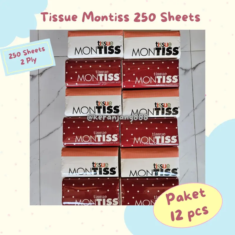 (PAKET 12 PCS) Tissue Montiss 250 Sheets 2 Ply | Tissue Wajah | Facial Tissue 0