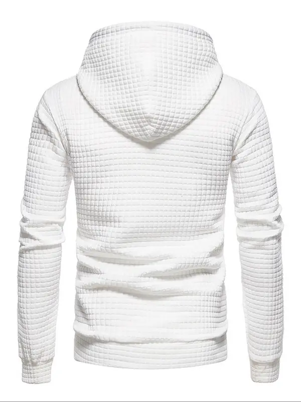 Men's Regular Fit Textured Letter Patched Drawstring Hoodie, Casual Long Sleeve Pocket Hooded Sweatshirt for Spring, Fashion Men's Clothes for Daily Wear, Streetwear, Hoodies,  Mens Clothing 1