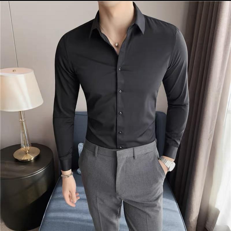 Sơ Mi Đen Trơn Fom Thiết Kế Cao Cấp Áo Menswear Shirt Có Cổ 0