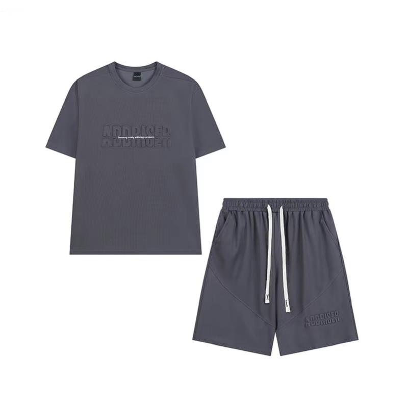 Bộ quần áo nam nữ cổ tròn mùa hè vải tổ ong lỗ nhỏ thoáng mát chữ ADDRISER dập nổi cao cấp