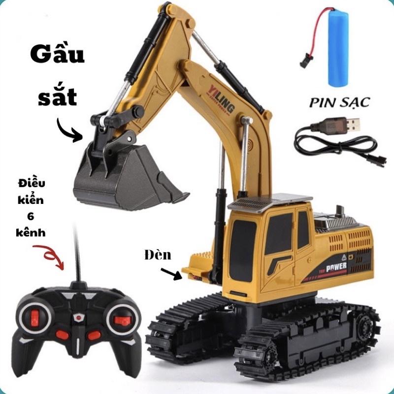 [ Tặng pin ] Đồ Chơi Xe múc điều khiển từ xa 6 kênh gầu sắt - xe cẩu bánh xích sạc pin cho bé Toy