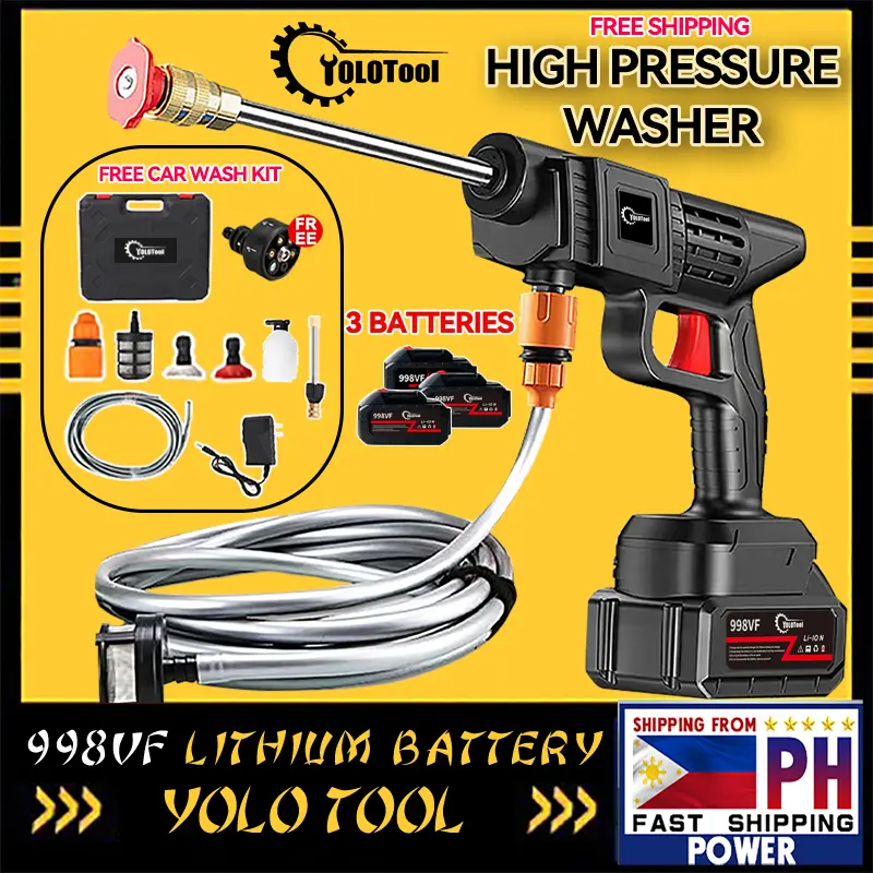 [YOLO Tool] 998V Lithium Battery Wireless Car Washer with High Pressure Water Gun and Accessories COD Free Shipping