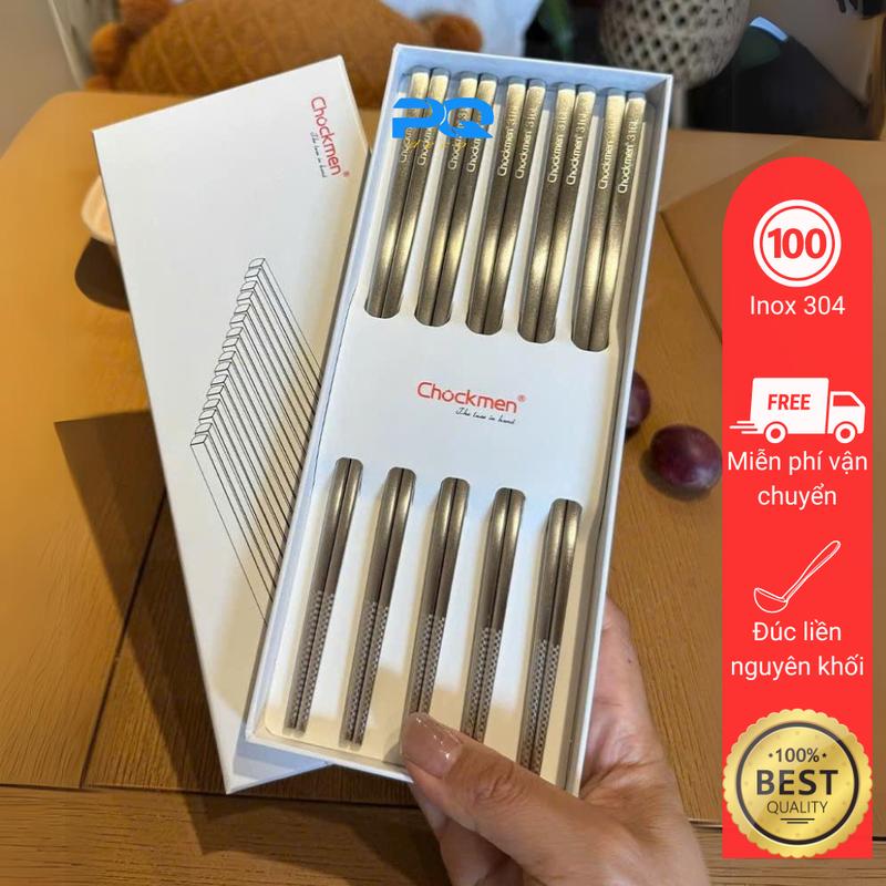  Hộp 5 đôi đũa inox 316 Chockmen đầu vuông chống trơn trượt CKM658 