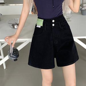 Retro street style black elastic denim shorts suitable for summer women comfortable oversized loose and casual A-line wide leg shorts Womenswear Bottom Lingerie Basic