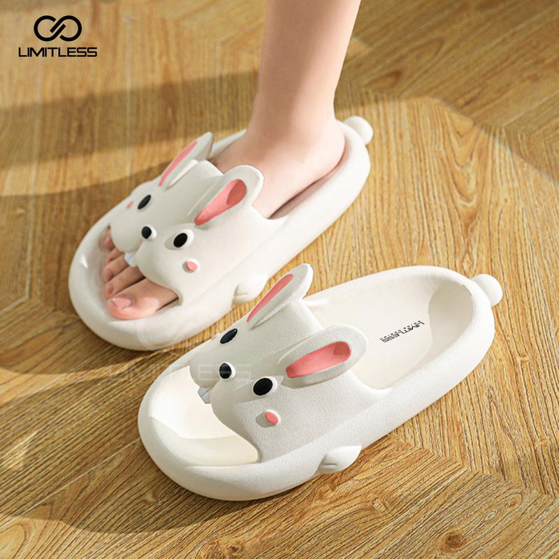 Limitless - Sandal Bunny Wanita Selop Rumah Sendal Slide Cewek Lucu Model kelinci Terbaru 2024 Black Pink - Size 30 - 41 Shoes Merah ( Jelly ) sandal  couple  ber2 4