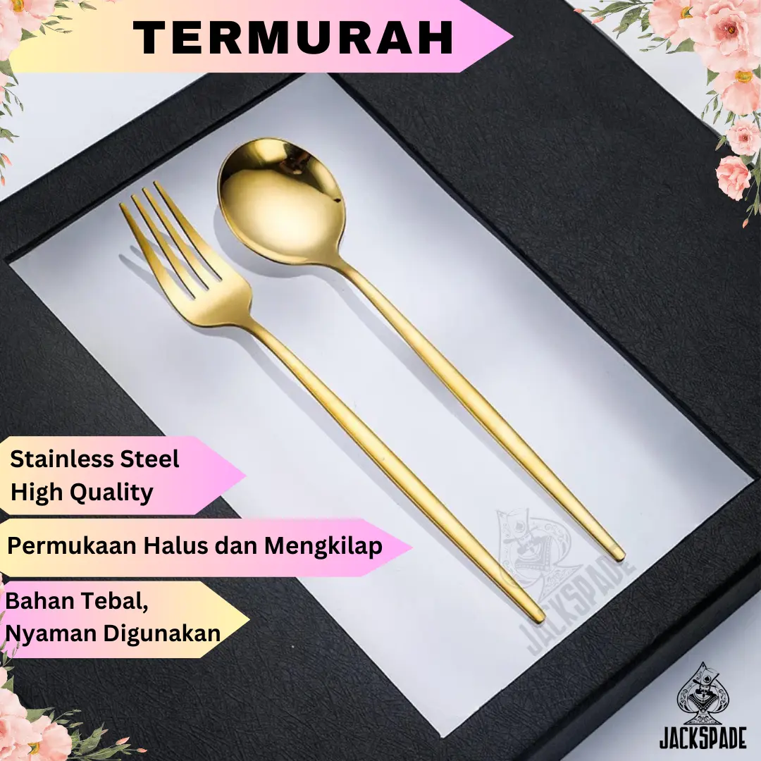 Set Alat Makan Sendok Garpu Korea Stainless Steel Gold Tebal - Portugis Hotel Spoon Fork Cutlery High Quality Peralatan Kitchenware Portable