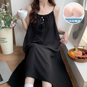 Baju Tidur Musim Panas, Rekaan Tali Manis, dengan Sokongan Dada Kusyen, Fabrik Tenunan Awan Bernafas Premium, Gaun Maxi Boleh Tukar untuk Rumah dan Bersiar-siar Kasual, Untuk Wanita