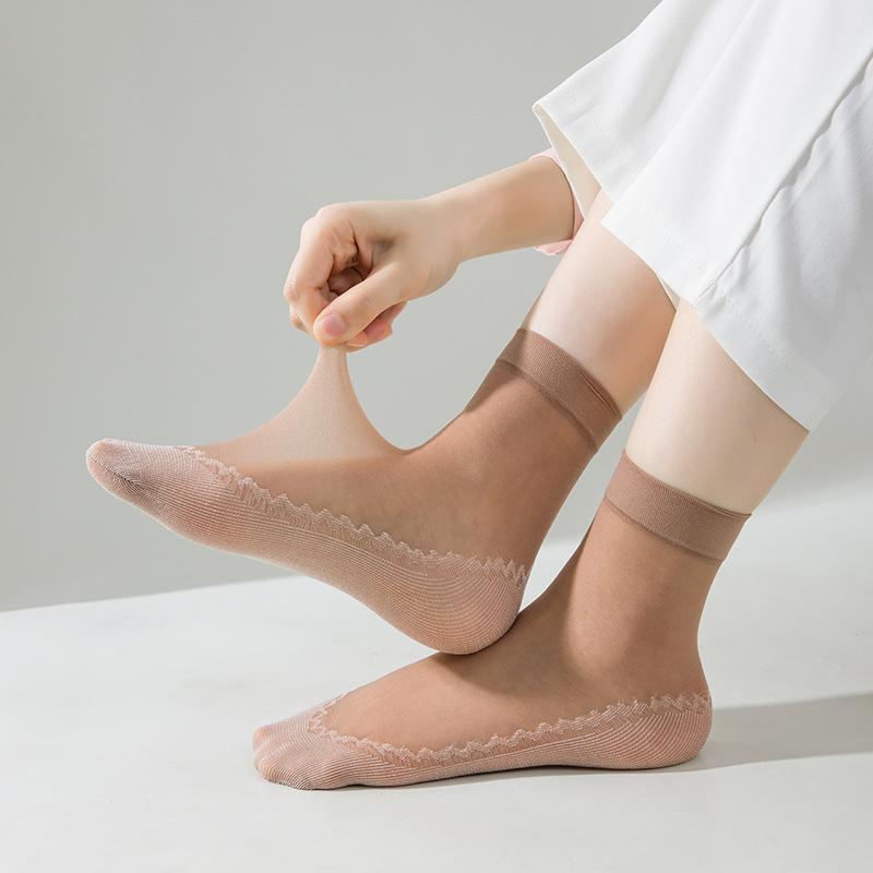 Thin Cotton Bottom Non-slip Stockings for Women Anti-snagging Durable Summer Transparent Crystal Short Socks 8