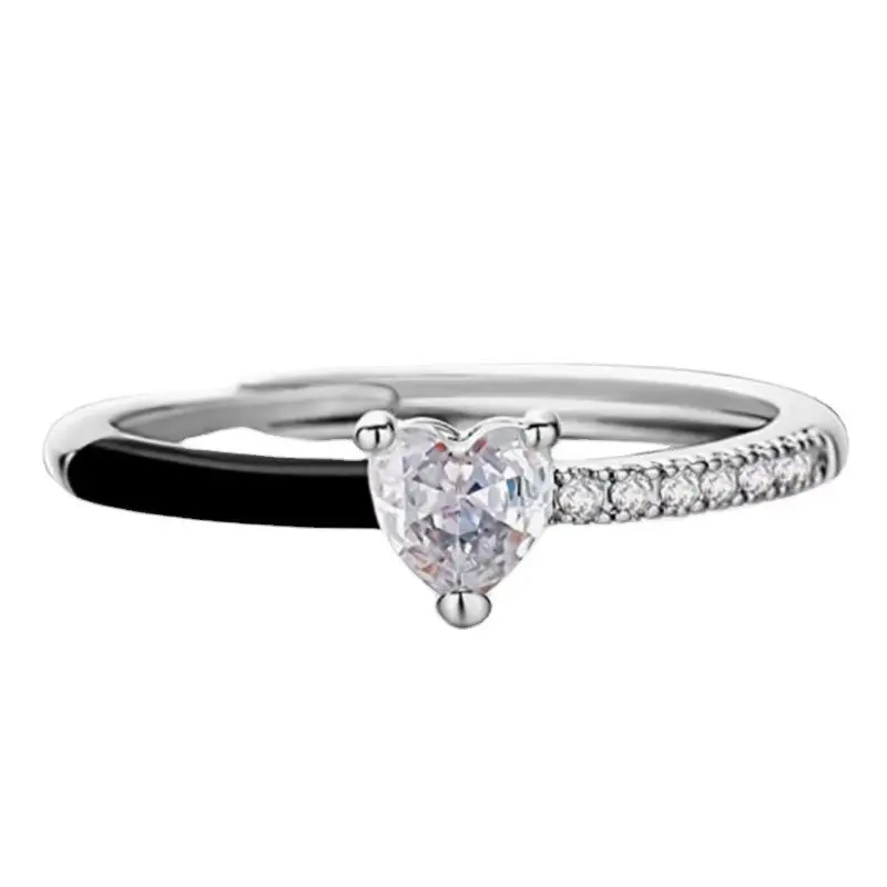 Zircon heart-shaped ring, zircon cut enamel ring, women's opening European and American style bracelet Baby Costume Jewelry