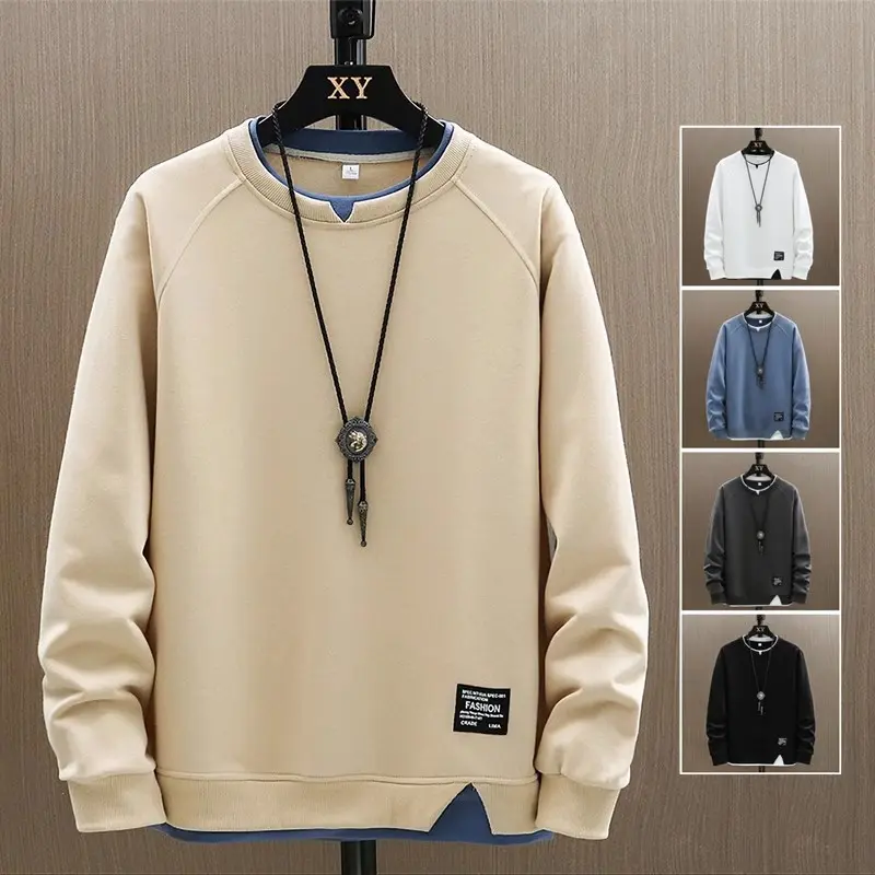 Sweater Men's Spring and Autumn 2024 New Fashion Brand Fake Two Pieces Leisure Long-Sleeved T-shirt Men's Top Clothing Bottoming Shirt Menswear Hoodie Sweatshirts Lingerie Pullover Longsleeve Casual Crewneck