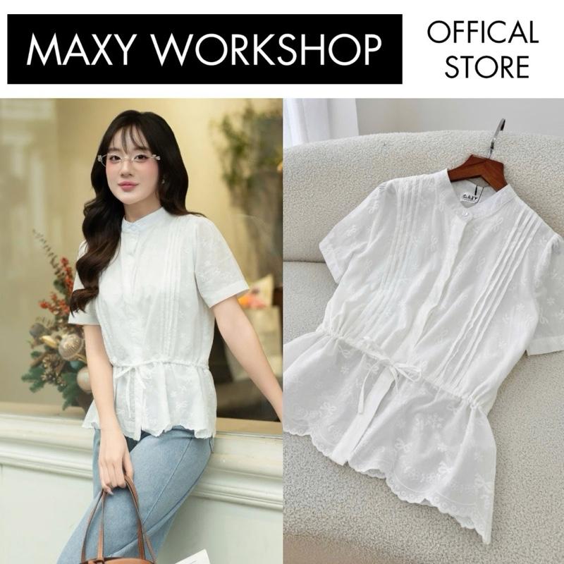 Áo kiểu nữ thêu tay ngắn họa tiết ren Embroidered Peplum Top Maxy Workshop áonuxinh