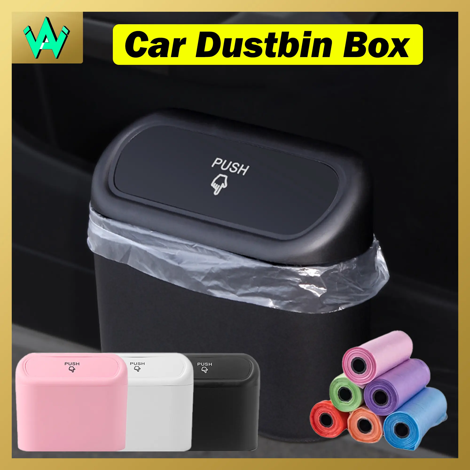 Car Dustbin Box Trash Bin Rubbish Box Mini Hanging Back Seat Waterproof Recycling Bin Storage Tong Sampah Kereta Accessories Accessory Automotive Interior