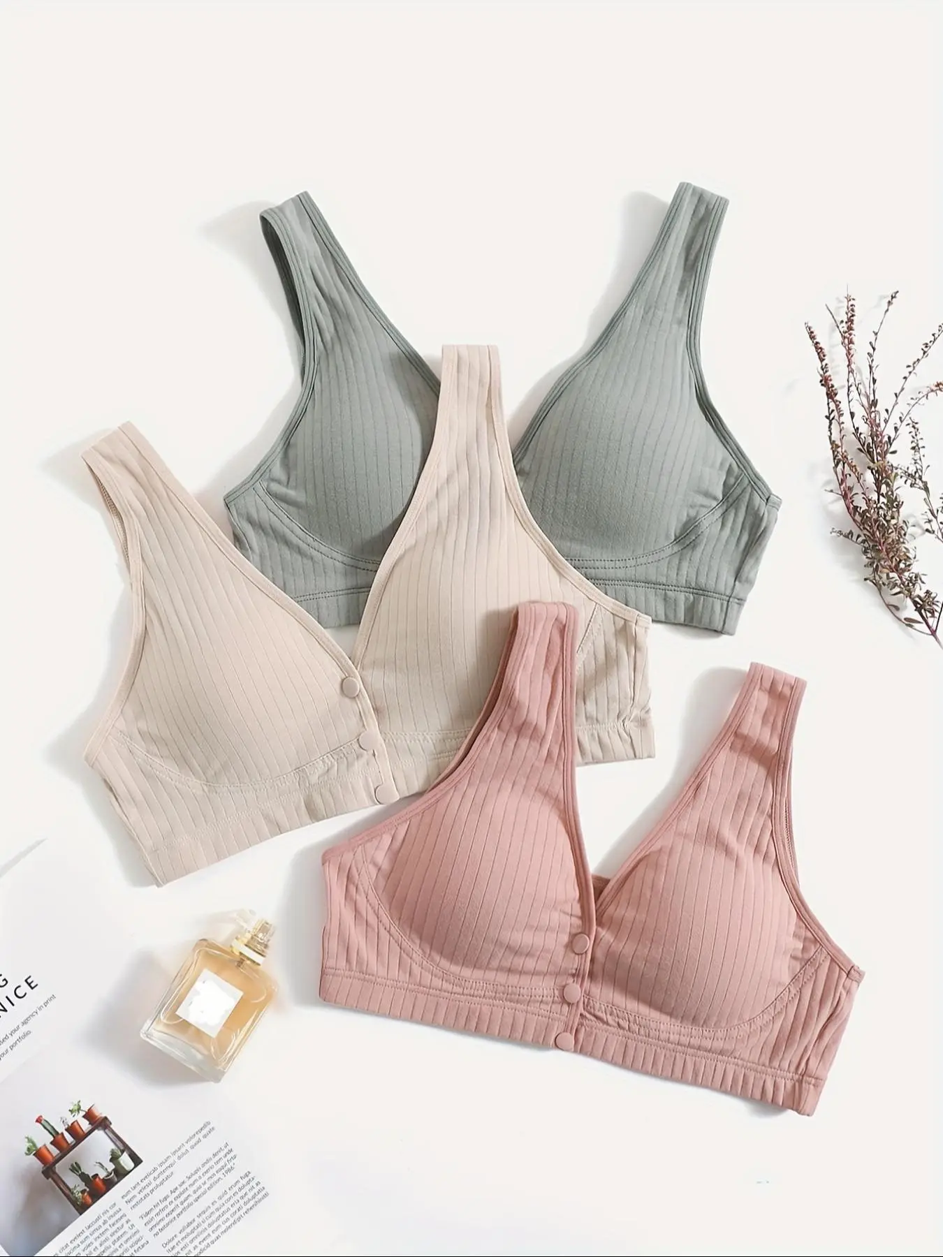 Women's Solid Wireless Button Front Bralette, Comfortable Breathable Bra for Daily Wear, Maternity Bra for Pregnancy & Postpartum