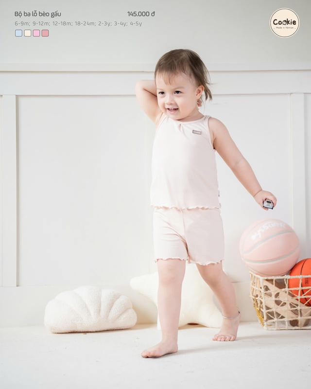   NÂNG SIZE  Bộ Quần Áo Ba Lỗ Bé Gái Cookie Bộ Ba Lỗ Bèo Gấu Cho Bé từ 6 Tháng Đến 5 Tuổi Chất Cotton Tăm Lạnh Mã Mới 2025 bộ sát nách 