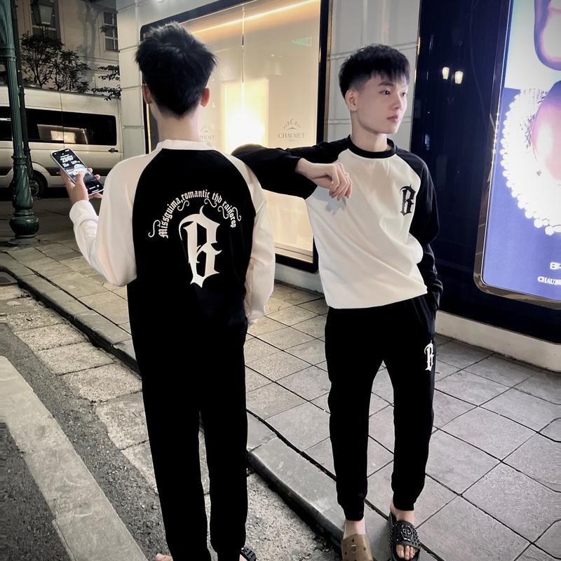 Set Bộ Thu Đông Nam Nữ Phối 2 Màu Tay Áo IN Hình 3D Sắc Nét - Menswear