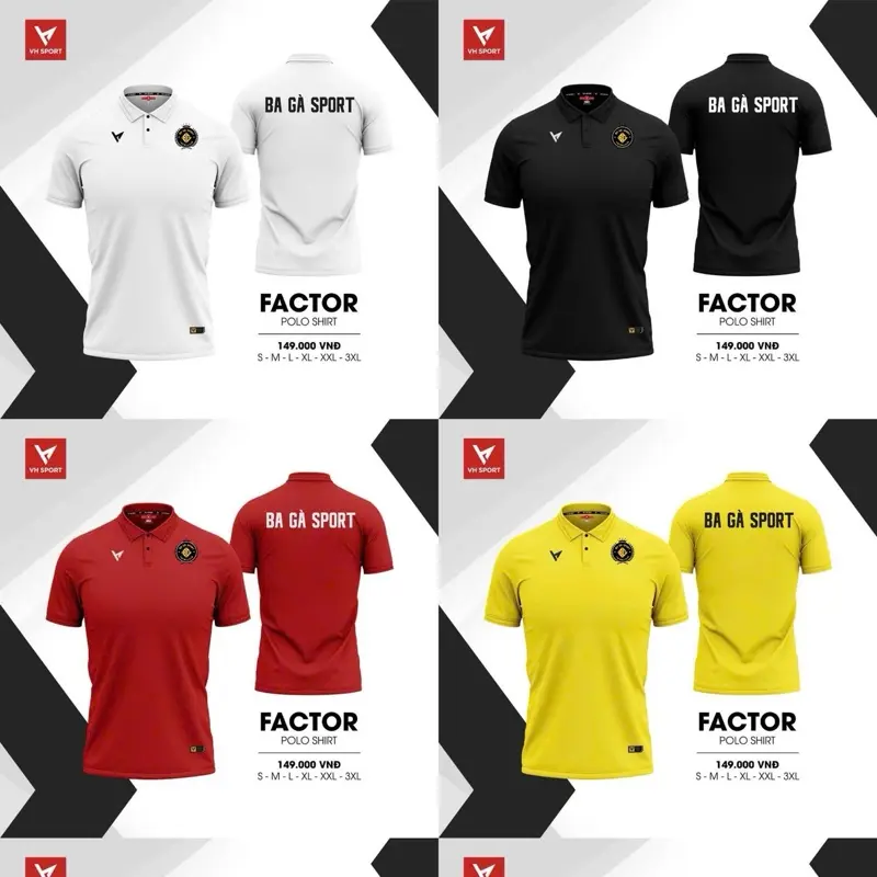 Áo Polo VH Sport , in logo Ba Gà và tên như hình , có nhận in tên đội theo yêu cầu.