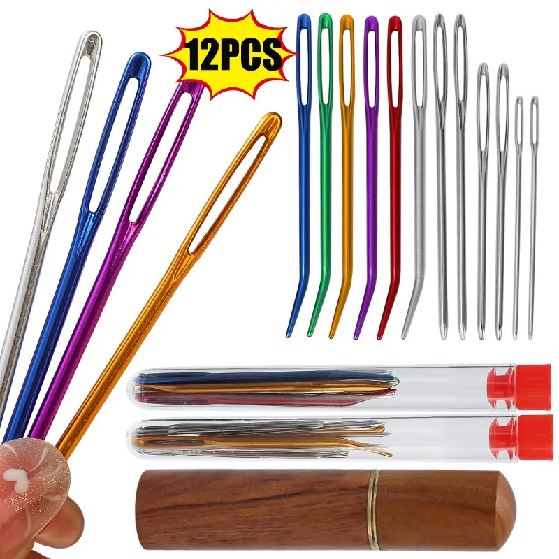 12Pcs/Set Multi-function Sewing Needle Set Large Eye Looper Knitting Yarn Darning Needles Embroidery Bent Crocheting Tools