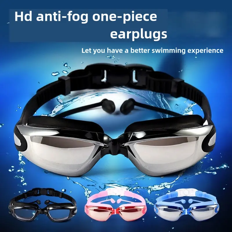 Swimming goggles, diving goggles, adult, male and female, older children, waterproof and anti fog, UV coated lenses, earplugs and storage compartments swimming goggles goggles