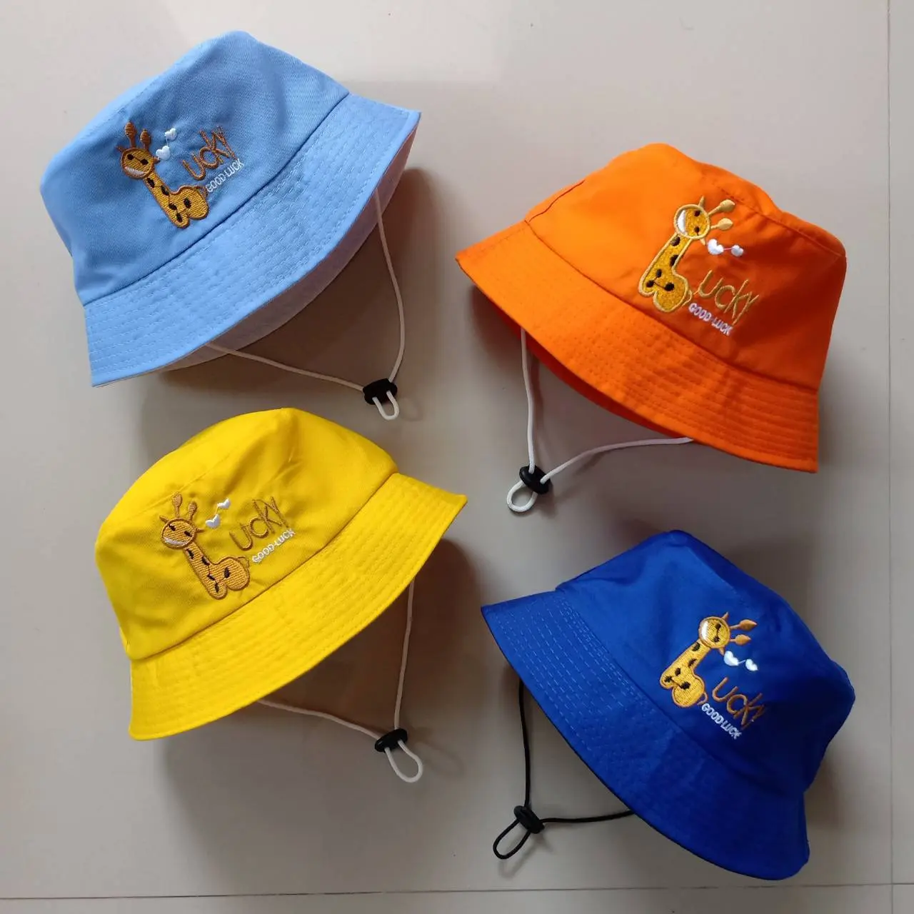 Topi Bucket Hat Anak Motif Bordir Good Lucky Jerapah | Bucket Anak Laki-Laki | Bucket Anak Perempuan