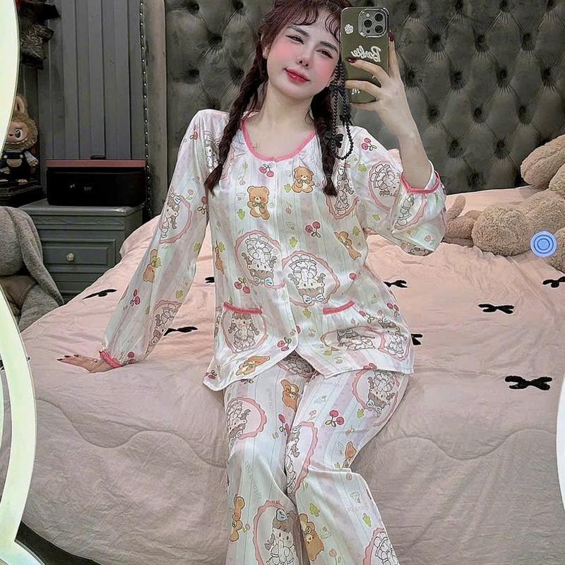Đồ bộ pijama tay dài lụa latin, cổ tròn nhiều mẫu xinh, dưới 60kg thiết kế mới dễ thương chất liệu mềm mịn mát , đồ bộ nữ Yuri Phương Shop 5