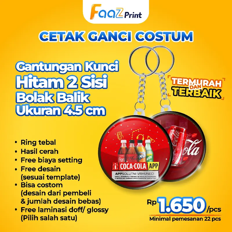 (PAKET KILAT 50 GANCI 1 HARI JADI) GANTUNGAN KUNCI BOLAK BALIK 2 SISI 4.5 cm dan 5.8 cm DESAIN BEBAS SUKA-SUKA Keychain 1
