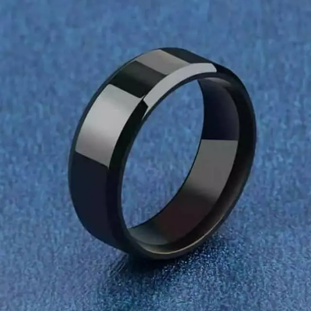 Cincin couple Hitam Titanium Stainless steel sisi segi anti karat selamanya Fashion Ring Black Gold Silver Blue COD