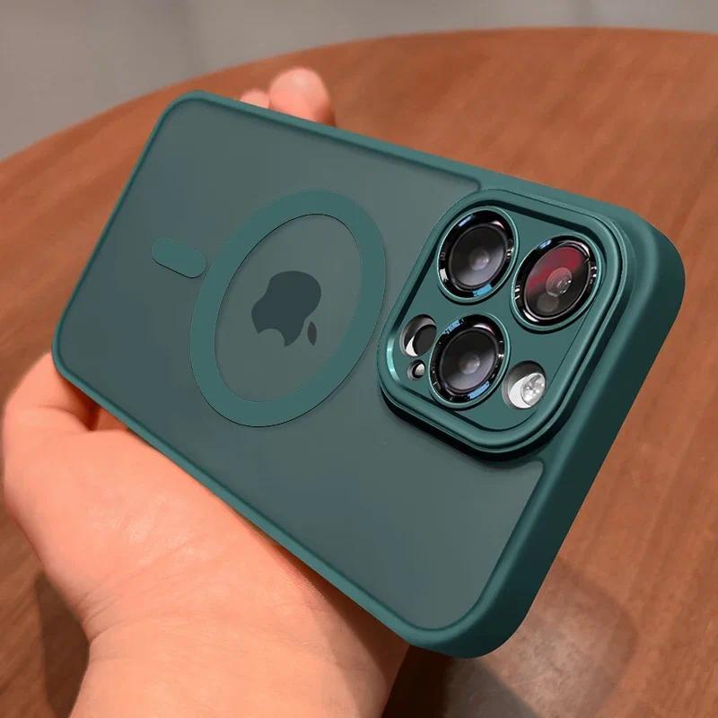 Product Introduction of Magnetic Luxury Matte Translucent Armor Shockproof Case For iPhone 15 14 13 12 11 16 Pro Max Plus Magsafe Wireless Charge Cover 17