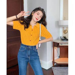Hollow Knit Polo Short Sleeve Versatile Cardigan Turn-Down Collar Summer Top Knit 2025
