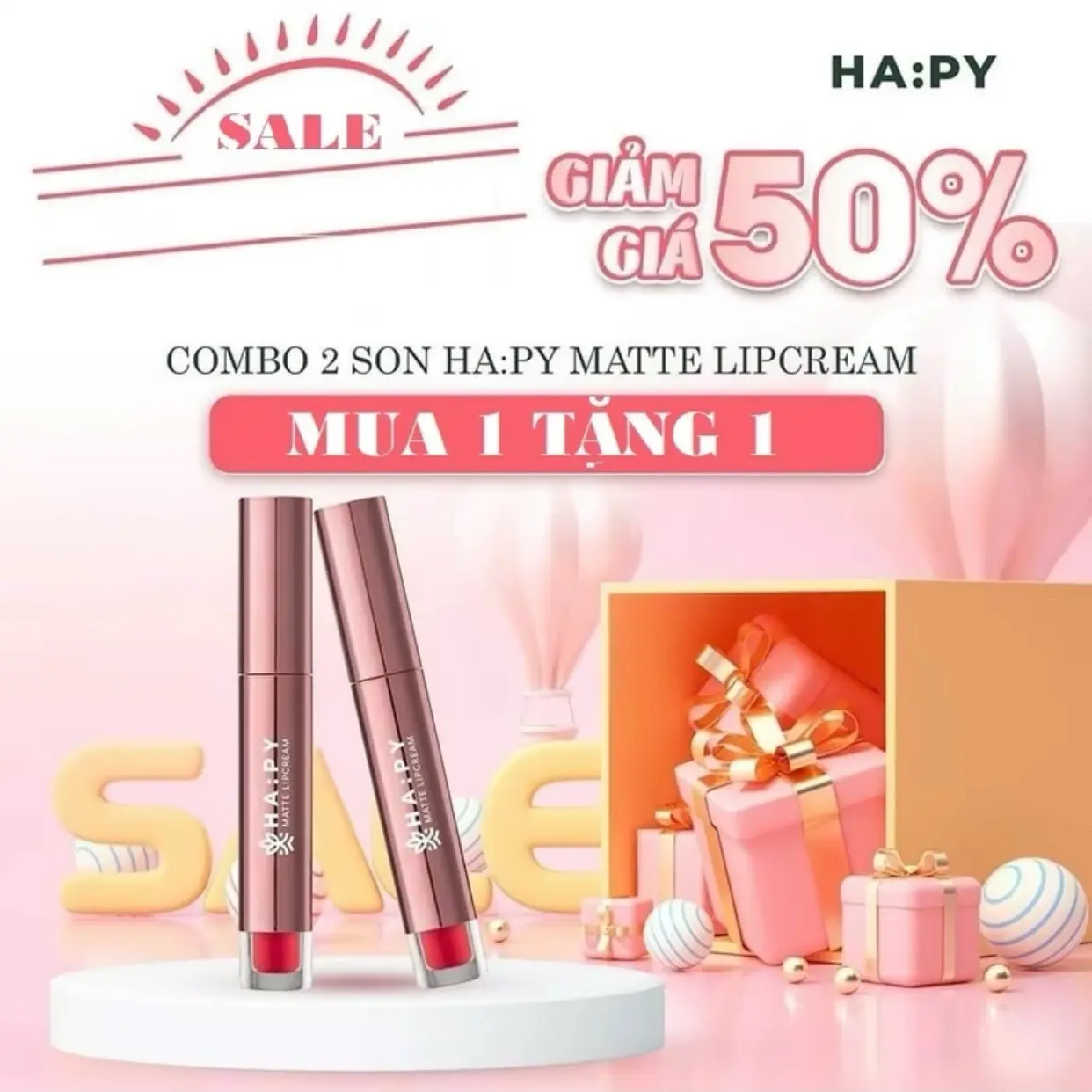 MUA 1 TẶNG 1 SON HA:PY siêu lỳ, kháng nước, chống lem trôi  khẩu trang 3.5ml 9 màu tùy chọn, tặng thêm quà xinh (Bền màu Son Môi  Son Kem Lì Son Kem son đỏ cherry colorkey 0316 son sieu li Women Cosmetic