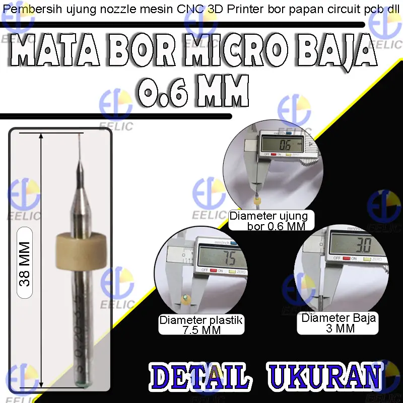 EELIC MBM-0.6MM Mata bor micro 0.6 mm baja tungsten circuit pcb cleaning kit mesin cnc 3d printer 2