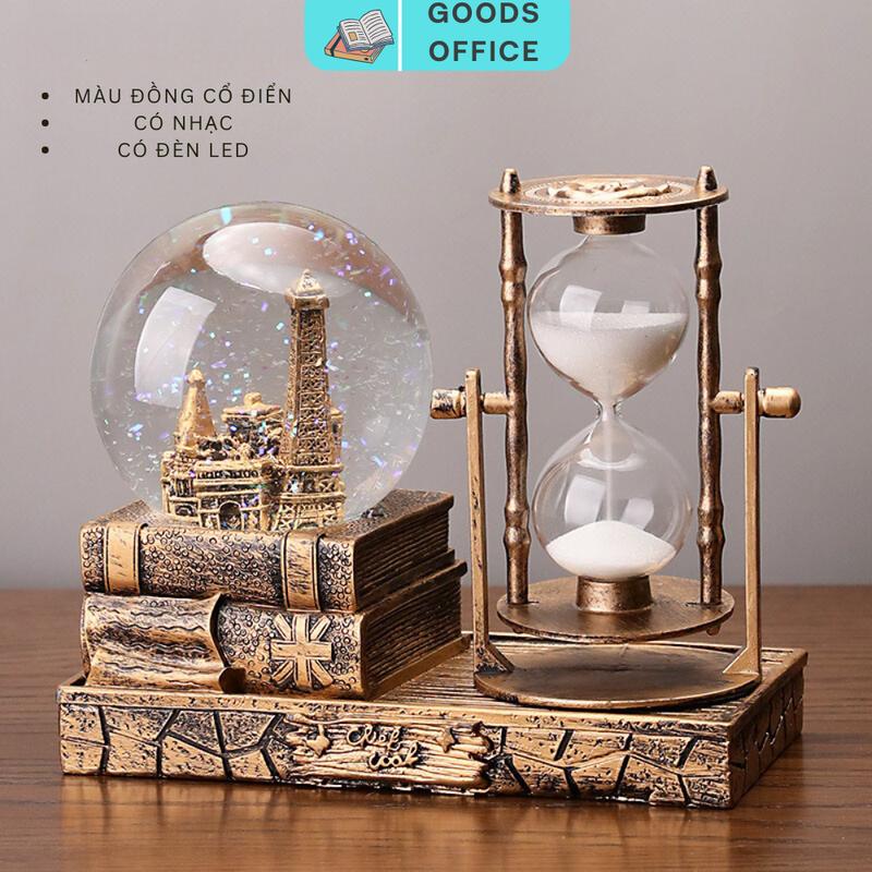 Đồng hồ cát decor quả cầu pha lê tháp Eiffel có hộp nhạc - Quà lưu niệm quà tặng sinh nhật trang trí Giáng sinh