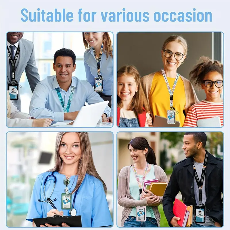 Cute Badge Holder with Retractable Reel Clip & Lanyard, 1 Count Funny Work Name Tag, Vertical ID Card Protector Case for Women Nurse 6
