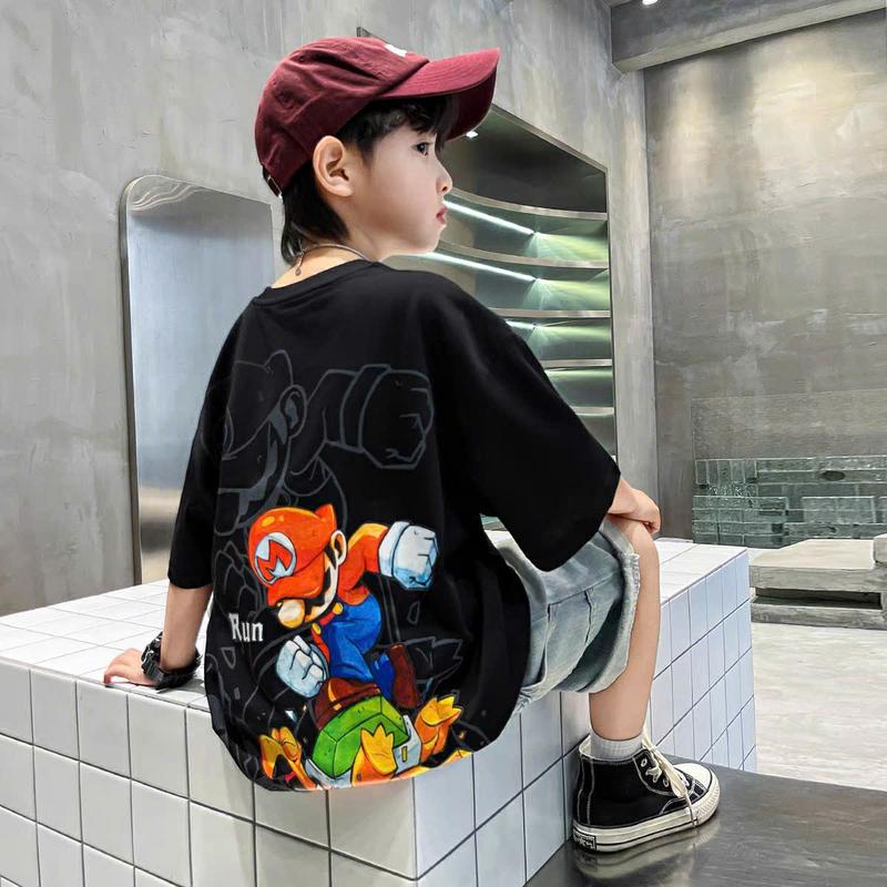 Aó phông cotton in hình MARIO RUN cho be trai từ 18-53kg mặc vừa. ÁO phông MARiO RUN chất coton tici mềm mịn co giãn thấm hút mồ hôi tôt. DL Fashion. 5