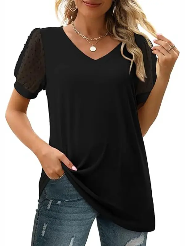 【Plus Size】Plain V Neck Tee, Casual Basic Short Sleeve T-shirt for Summer, Women's Plus Clothing for Daily Wear, Top, Tshirt, Womenswear, Lady Top 5