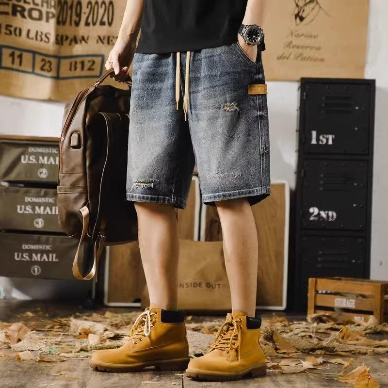 Quần Short Denim, Phong Cách Thường Ngày Mỹ, Quần Mùa Hè Cho Nam, Thiết Kế Ins, Túi Lớn, Ngoại Cỡ, Dáng Rộng Vừa Vặn, Có Thể Mặc Ngoài Trời, Quần Soóc Nam Menswear Jean 8
