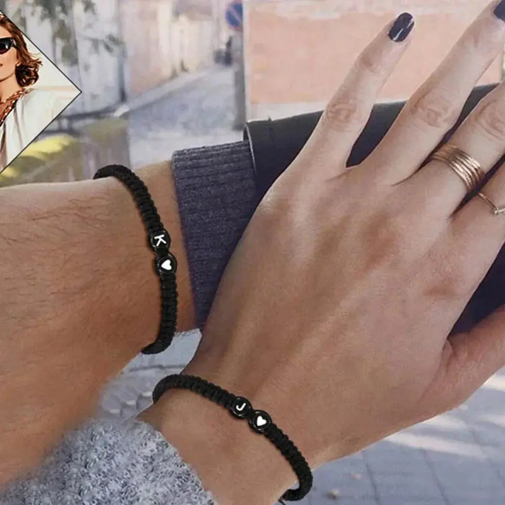 New Hand Woven Couple Bracelet A to Z Name 26 Initials Black Wristbands for Women Men Valentine's Day Gift Jewelry Accessories