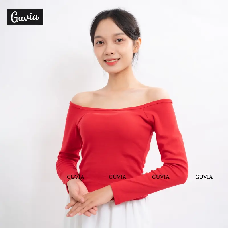 [ADD83] Áo Thun Nữ Tay Dài Trễ Vai Borip Dáng Dài, Áo Thun Tay Dài Trễ Vai Chất Borip 7